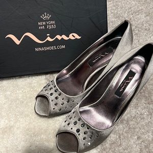 Worn once! Nina metallic grey sparkly heels